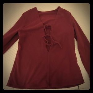 Burgundy long sleeve,deep v top